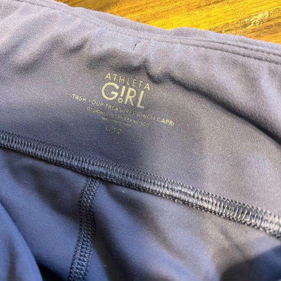 Athelta Girl Blue Leggings Large 12 Cropped Ankle - Picture 2 of 4